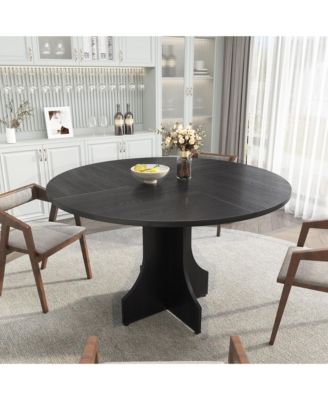 47 in Farmhouse Round Dining Table for 4-6, Rustic Circular Breakfast Nook Furniture for Apartment or Small Dining Room.
