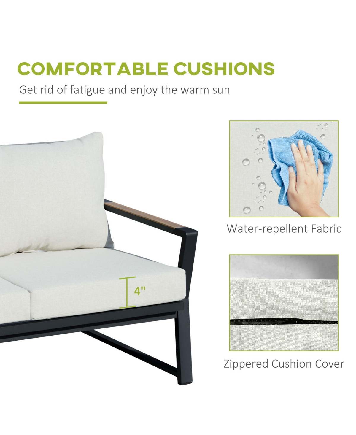 Outsunny 4 Pc Patio Furniture Set w/ Table & Cushion,