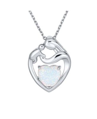 Opal Heart Loving Mother Family Necklace Pendant Rose Gold Plated .925 Sterling Silver