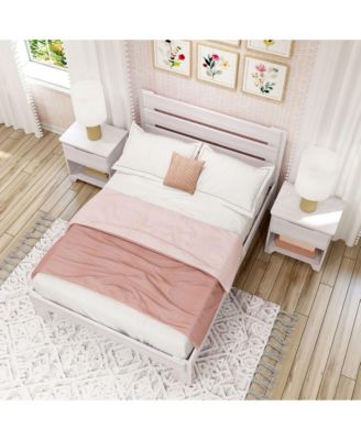 Max and Lily Bed Frame, Farmhouse Solid Wood Platform Bed with Slatted Headboard