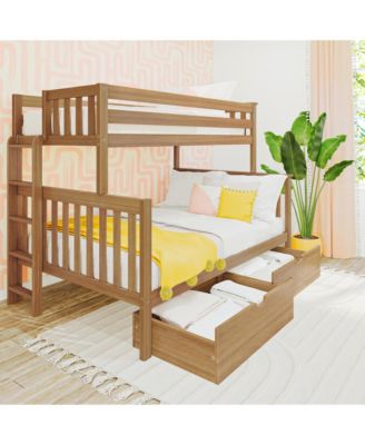 Full Bunk Bed With Ladder on End and Storage Drawers