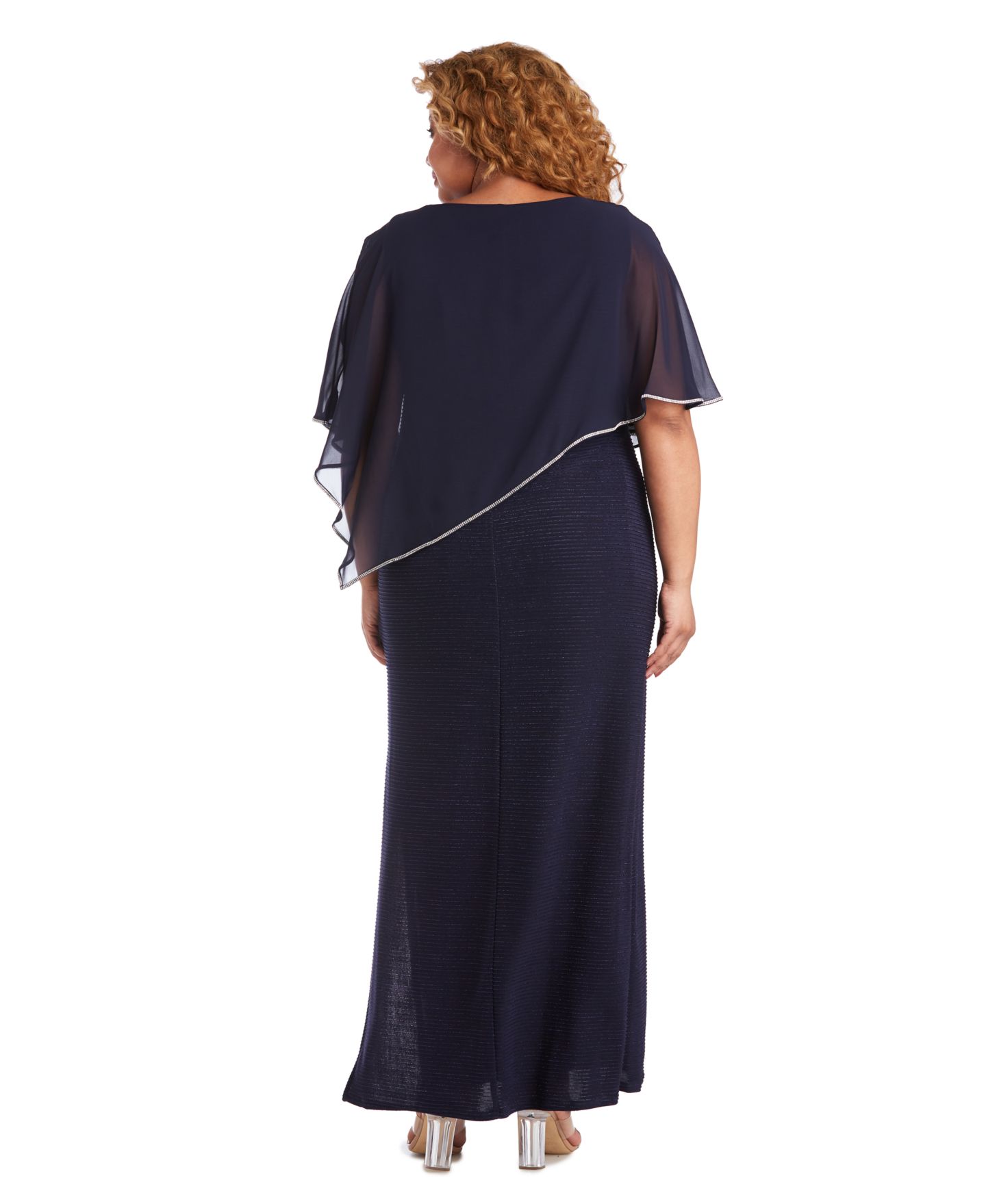 Женское платье R & M Richards Plus Size Metallic Stripe Rhinestone Trim Poncho, цвет: Тёмно-синий — фото 3
