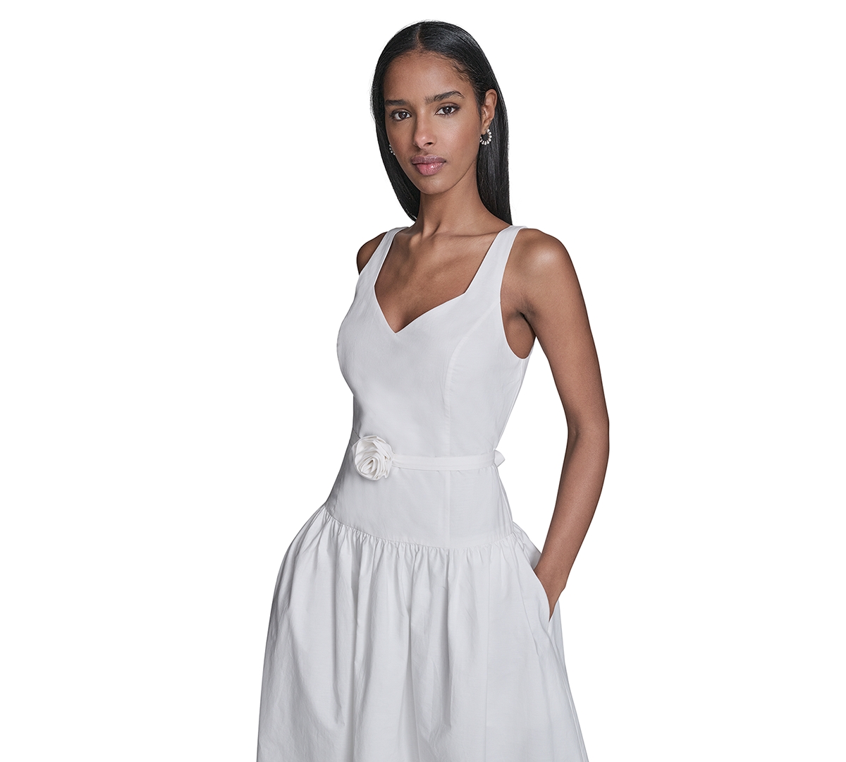 Karl Lagerfeld Paris Women's 3D Floral Drop Waist A-Line Midi Dress