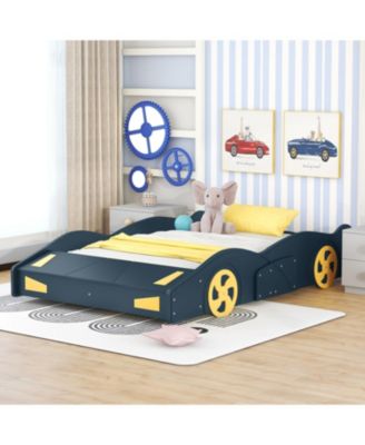 Race Car Shaped Platform Bed, with Wheels and Storage, Wood Car Bed Frame, No Box Spring Needed, Easy Assembly