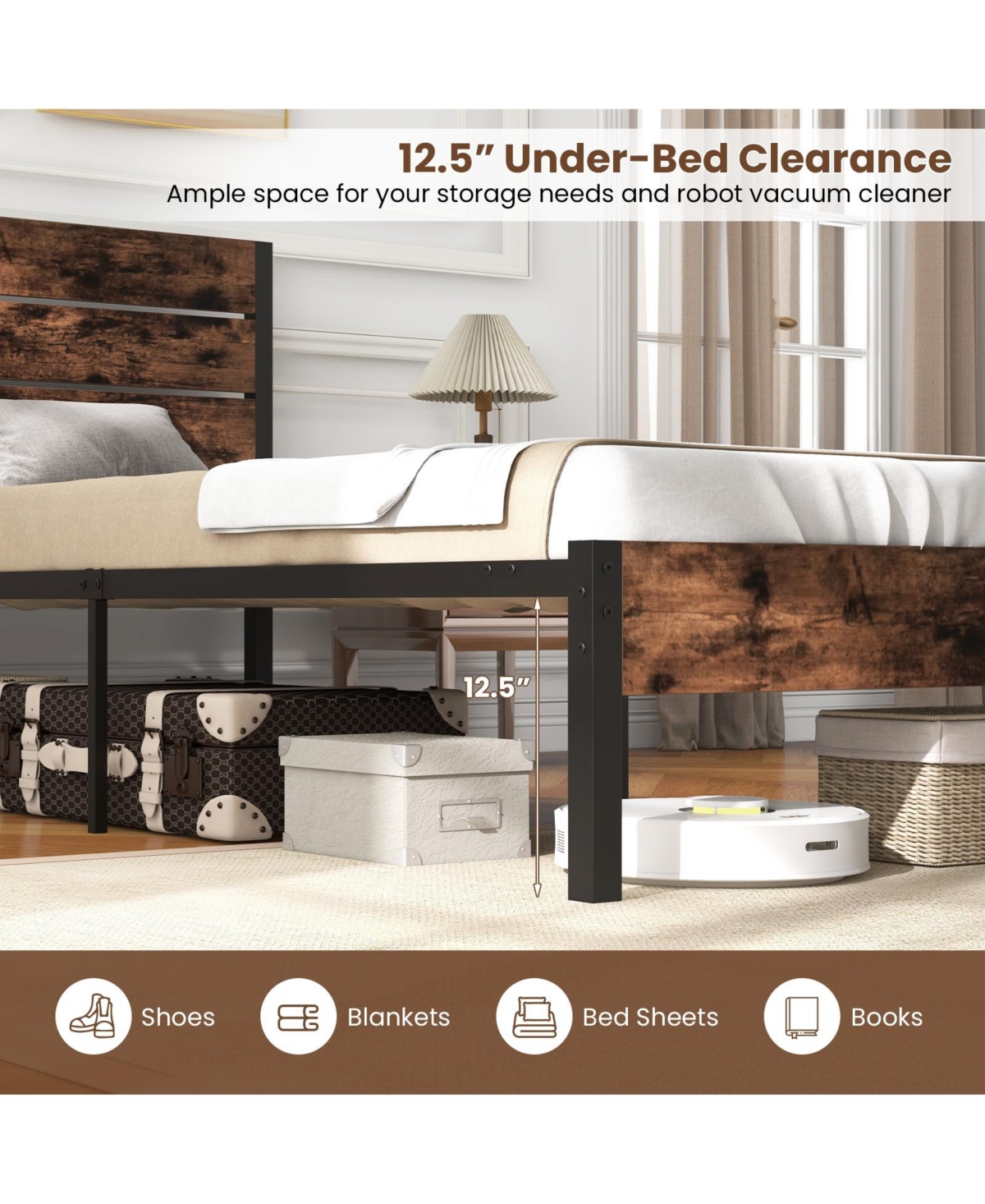 Slickblue Modern Bed Frame with Tall Headboard Mute Bar Structure for Quiet Stability