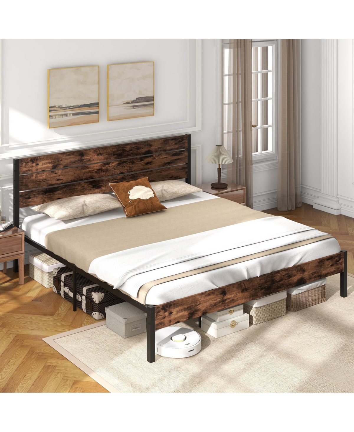 Slickblue Modern Bed Frame with Tall Headboard Mute Bar Structure for Quiet Stability