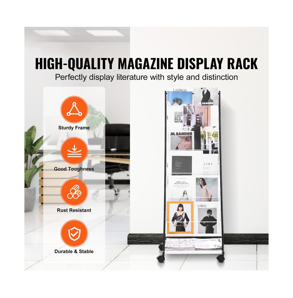 Sugift 6-Tier Brochure Display Rack on Wheels, Iron Floor Standing Literature Holder