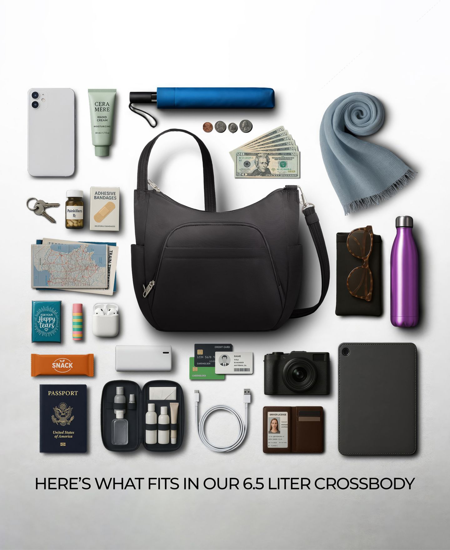 Женская сумка Travelon Anti-Theft Classic Crossbody Bucket, цвет: Чёрный — фото 16