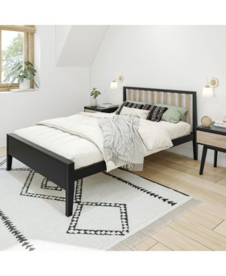 Scandinavian Bed Frame, Solid Wood Platform Bed with Headboard for Kids