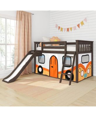 Low Bunk With Easy Slide and Orange Camper Van Curtain