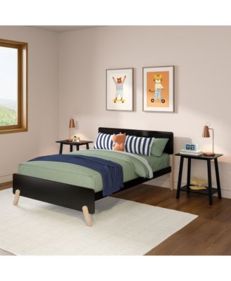 Bed Frame, Mid-Century Modern Solid Wood Platform Bed for Kids, Strong Wood Slat Support, No Box Spring Needed