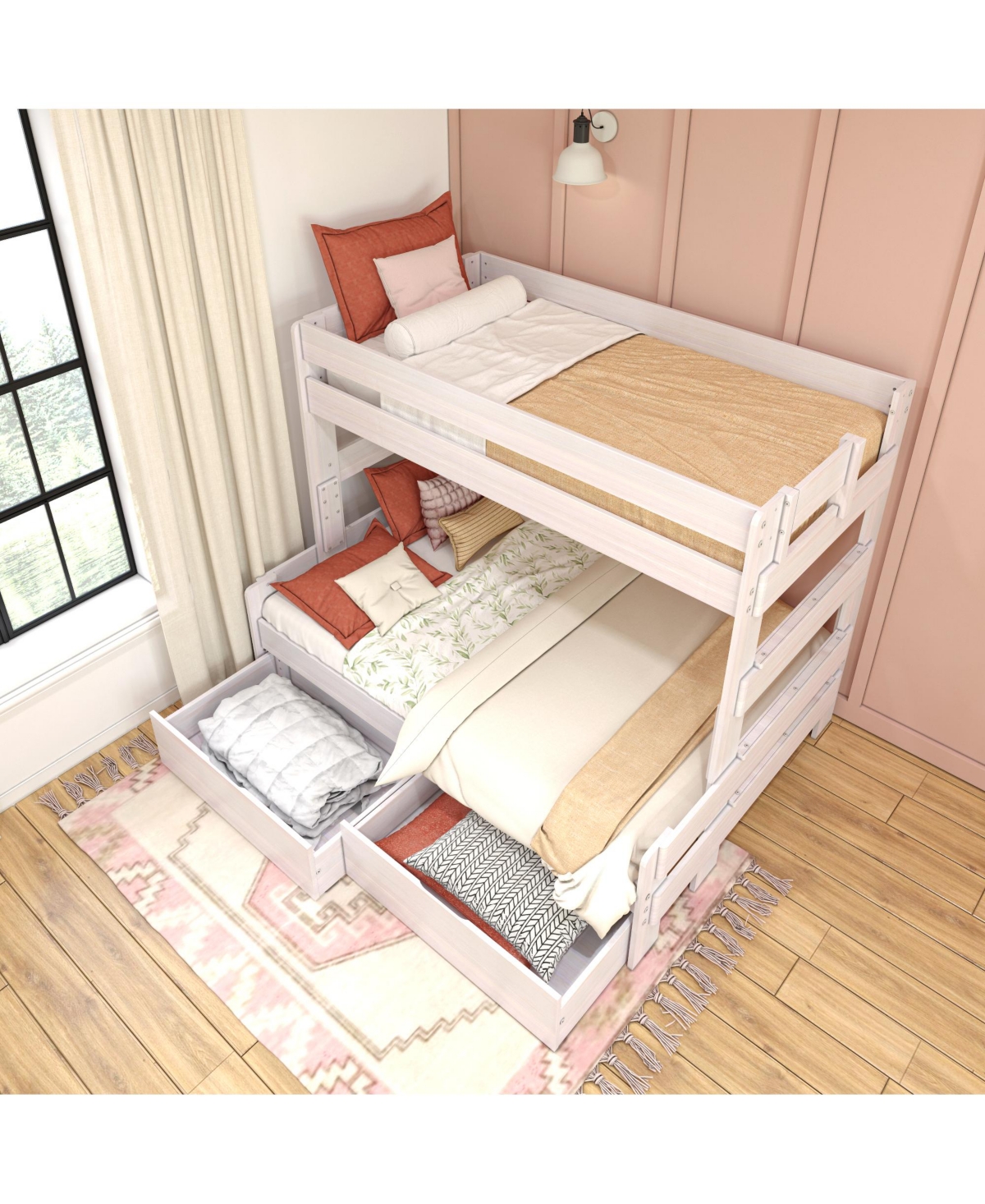 Max & Lily Farmhouse Twin over Full Bunk Bed with Storage Drawers