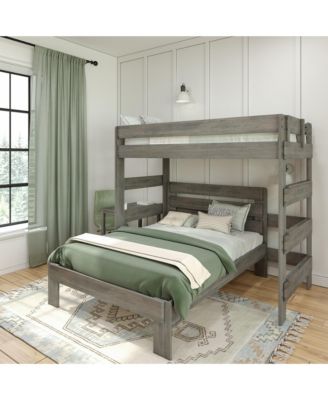 Farmhouse Twin over Full L-Shaped Bunk Bed with Desk, Driftwood