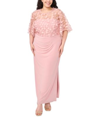 Plus Size Polyester Blend 3D Flowers Crewneck Gown