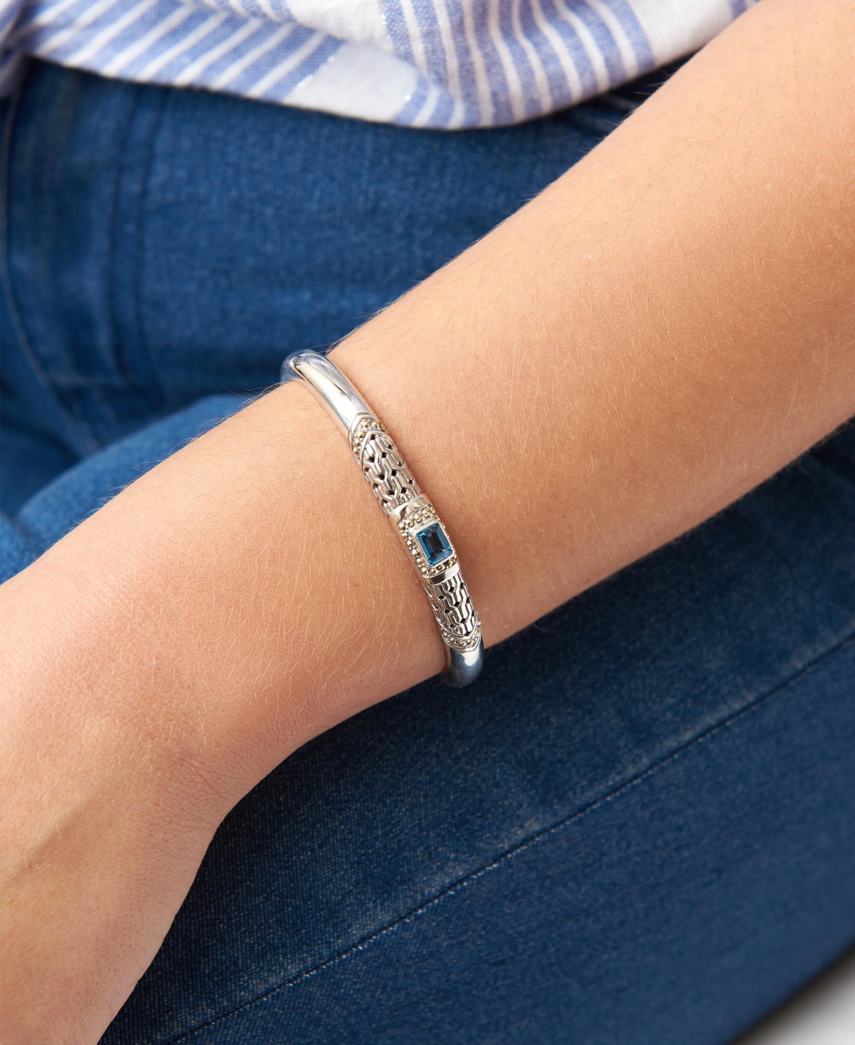 Devata Swiss Topaz and Legian Cuff Bracelet Sterling Silver 18K Gold Accents