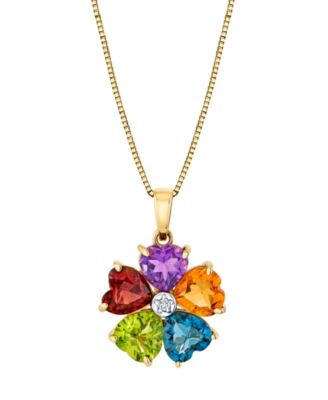 Multi-Gemstone (4-3/10 ct. t.w.) & Diamond Accent Pendant Necklace in 10k Yellow Gold