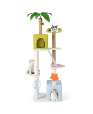 Cat Tower 71 in Multi-Level Aesthetic Beach-Themed Design