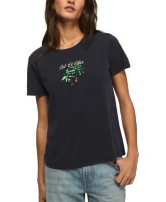 Women's Out Of Office Stitched Palm Motif Crewneck Cotton T-Shirt
