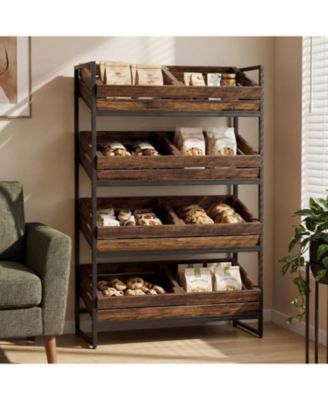 4-Tier Fruit and Vegetable Storage Basket Stand Rack, Retail Display Shelf, Large Snack Shelf