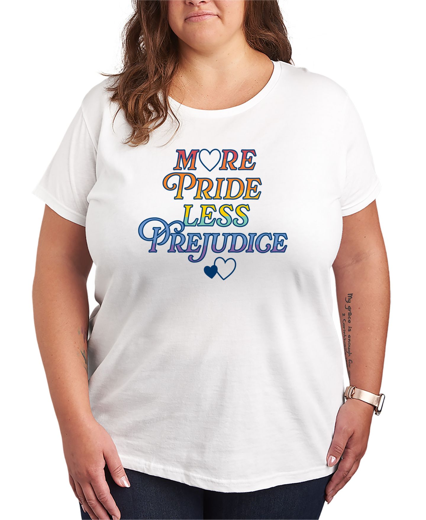 Женская футболка Hybrid Apparel Plus Size Instant Message More Pride Less Prejudice Short-Sleeve Graphic, цвет: Белый — фото 2