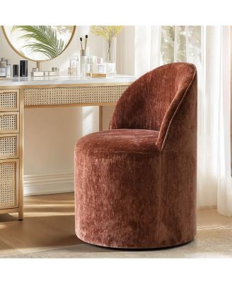 Chenille Swivel Vanity Chair with Casters, Barrel Makeup Chair
