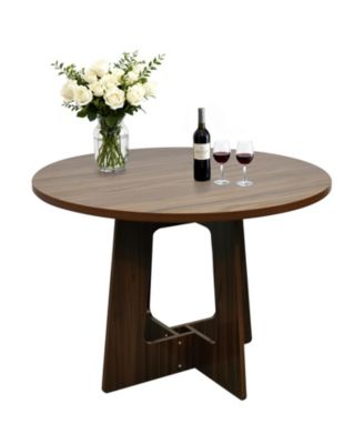 43" Round Dining Table for 4, Space-Saving Wooden Pedestal, Modern Farmhouse Design
