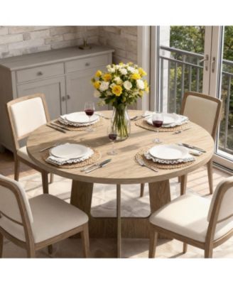 43" Round Dining Table for 4, Space-Saving Wooden Pedestal, Modern Farmhouse Design