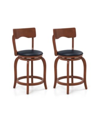 Swivel Bar Stools Set of 2 Rubber Wood Frame Upholstered Seat Chairs