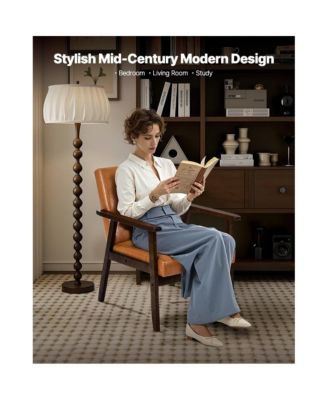 Mid Century Modern Accent Chair PU Leather Armchair with Solid Wood Frame