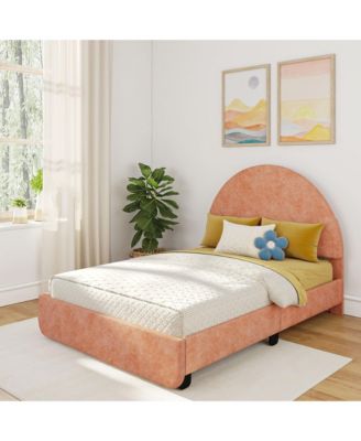 Upholstered Bed with Arch Headboard (Full), 1 Drawer End Storage, Cream