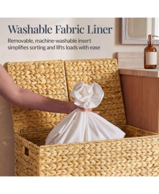 Large Storage Basket w/ Separate Lid, Washable Sectioned Liner Bag