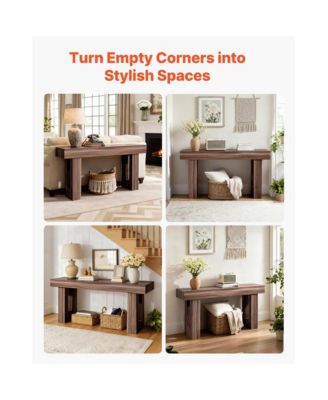 63 Inch Console Table Farmhouse Desk Behind the Couch Wooden Rectangle