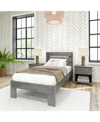 Max and Lily Twin Bed Frame, Farmhouse Solid Wood Platform Bed with Slatted Headboard, Driftwood