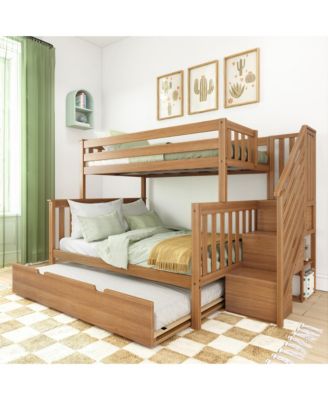 Max and Lily Twin over Full Staircase Bunk Bed with Trundle, Clay