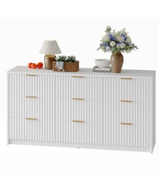 9 Drawer Fluted Dresser, Large Wood Storage Chest Organizer for Bedroom Living Room Home Office