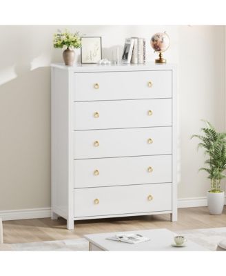 5 Drawer Modern Dresser, 45" Tall Wooden Storage Cabinet and TV Stand for Bedroom Nursery Entryway