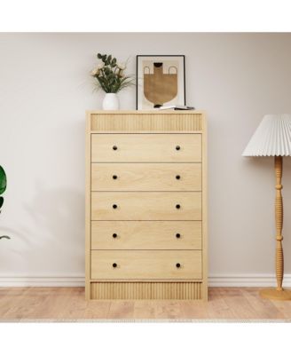 Fluted 5 Drawer Tall Wooden Dresser, 31.5" Wide Modern Storage Cabinet for Bedroom