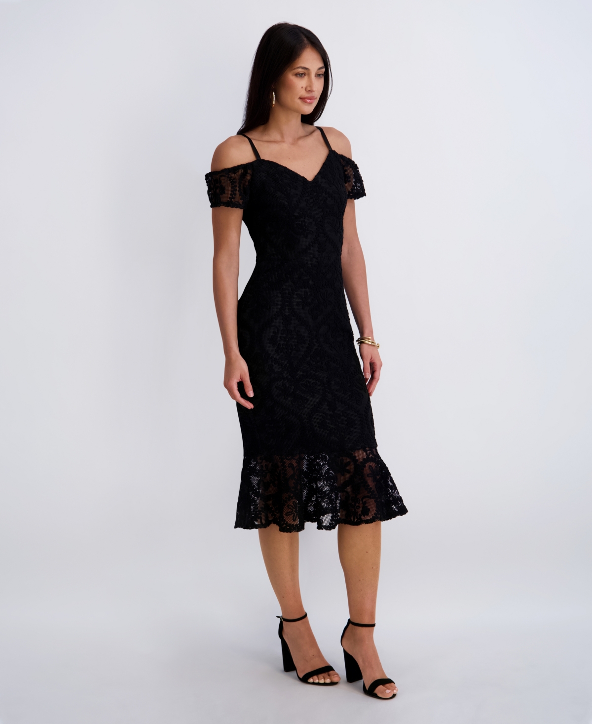 Siena Women's Crochet Lace Removable Straps Sweetheart Neck Midi Dress