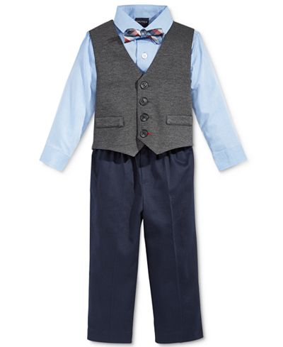Nautica Baby Boys' 4-Pc. Shirt, Herringbone Vest, Pants & Bowtie Set