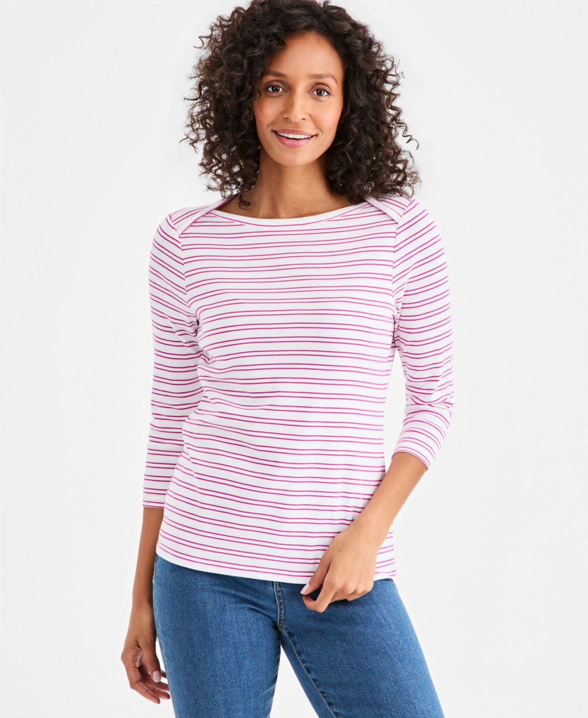 Женские платья Style & Co Women's Printed Pima Cotton 3/4-Sleeve Top — фото 2