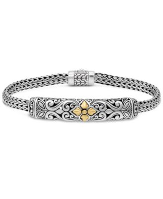 Maple Leaf on Filigree with Dragon Bone Chain Bracelet in Sterling Silver and 18K Gold Accents