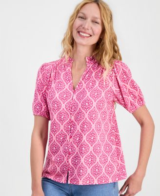Women's Printed Split-Neck Knit Top