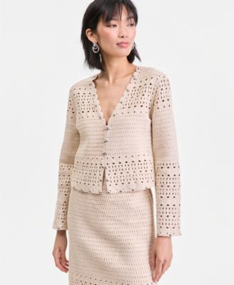 Women's Studded Cotton Crochet Cardigan
