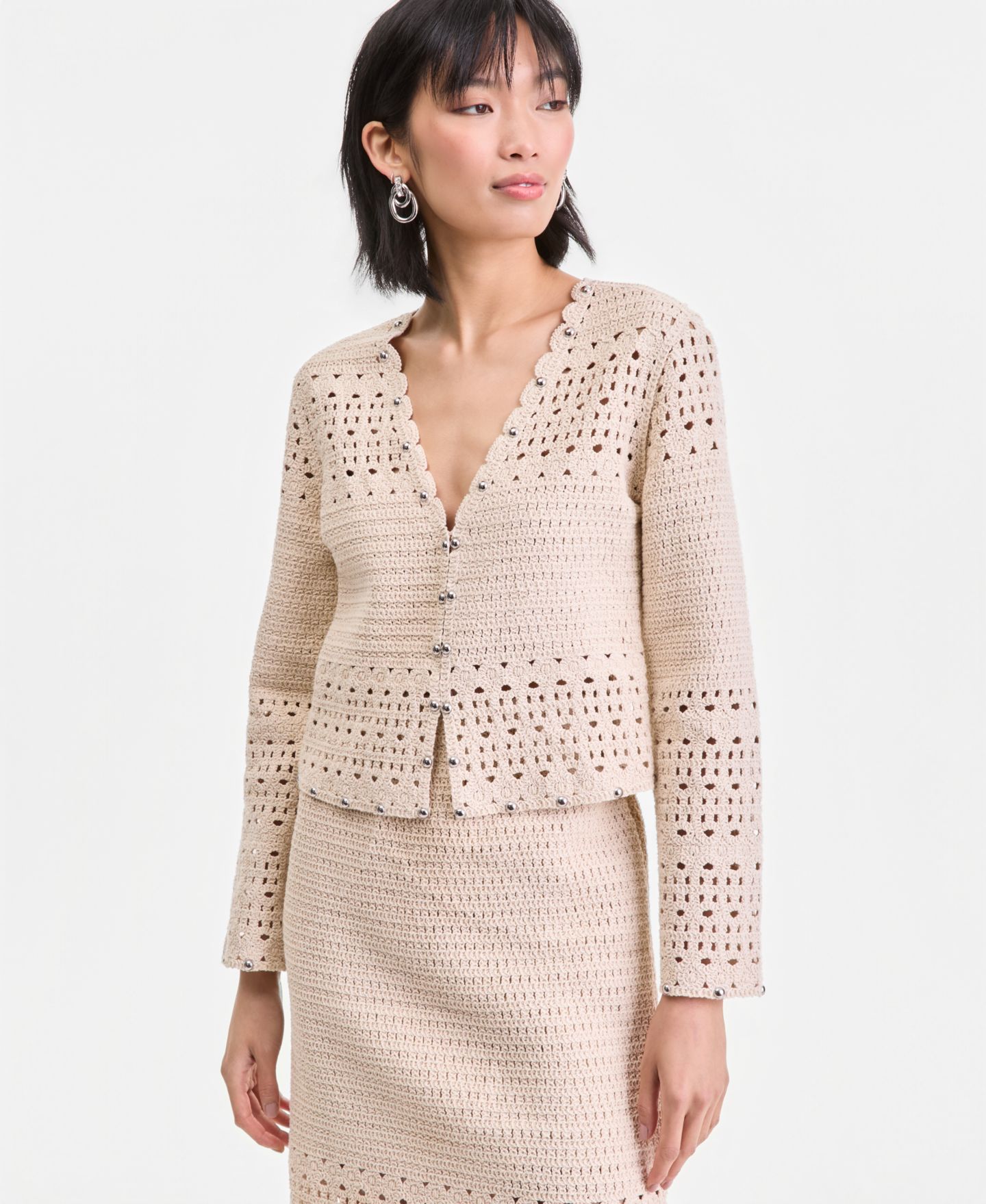 Женский кардиган I.N.C. International Concepts Studded Cotton Crochet, цвет: Винтажный кремовый — фото 1