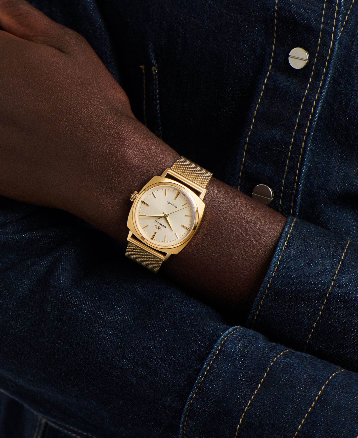 Мужские часы Movado Kingmatic Swiss Automatic Ionic Plated Light Yellow Gold Steel Watch 35mm — фото 5