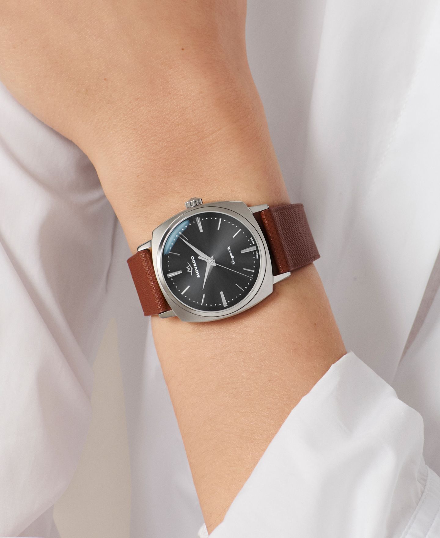 Мужские часы Movado Kingmatic Swiss Automatic Brown Leather Watch 35mm — фото 5