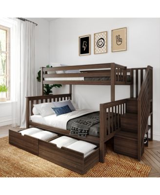 Max and Lily Twin Over Full Staircase Bunk With Storage Drawers, Pecan