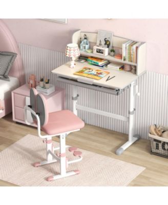 Kids Wood Height Adjustable Study Desk with Tilting Desktop