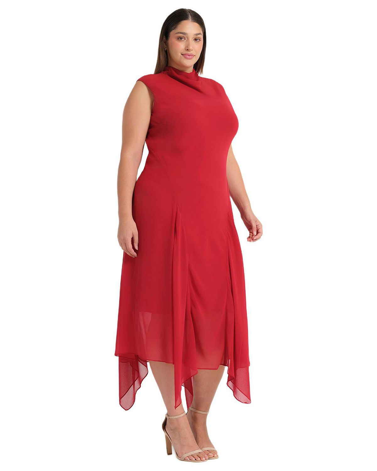 ESTELLE Plus Size Holly Halter Assymetric Sheath Midi Dress view 2 — MAYCSS fashion products