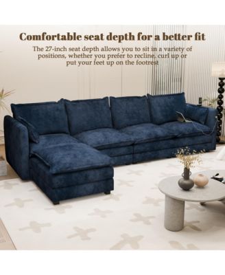 Modular Sectional Sofa L Shaped Couch, 4 Seat Sofa Set with Ottoman and Pillows, Chenille Fabric